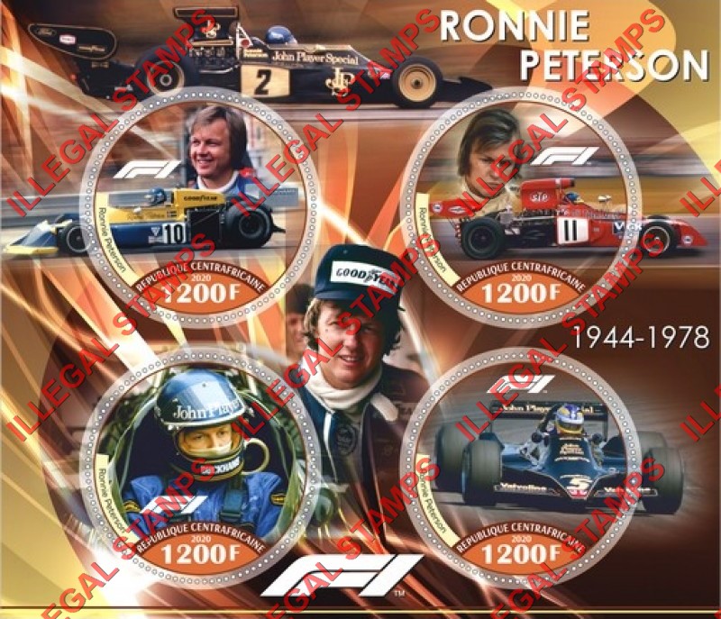 Central African Republic 2020 Formula I Ronnie Peterson Illegal Stamp Souvenir Sheet of 4 Central African Republic 2020 Formula I Ronnie Peterson Illegal Stamp Souvenir Sheet of 4