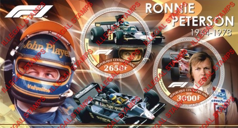 Central African Republic 2020 Formula I Ronnie Peterson Illegal Stamp Souvenir Sheet of 2 Central African Republic 2020 Formula I Ronnie Peterson Illegal Stamp Souvenir Sheet of 2