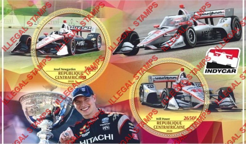 Central African Republic 2020 Indycar Race Cars and Drivers Illegal Stamp Souvenir Sheet of 2 Central African Republic 2020 Indycar Race Cars and Drivers Illegal Stamp Souvenir Sheet of 2