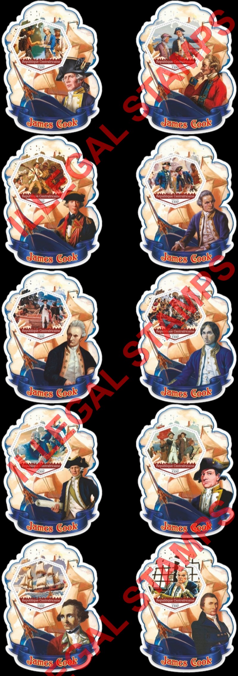 Central African Republic 2020 James Cook Illegal Stamp Souvenir Sheets of 1 Central African Republic 2020 James Cook Illegal Stamp Souvenir Sheets of 1