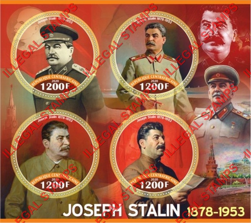 Central African Republic 2020 Joseph Stalin (different a) Illegal Stamp Souvenir Sheet of 4 Central African Republic 2020 Joseph Stalin (different a) Illegal Stamp Souvenir Sheet of 4