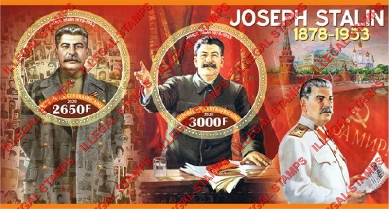 Central African Republic 2020 Joseph Stalin (different a) Illegal Stamp Souvenir Sheet of 2 Central African Republic 2020 Joseph Stalin (different a) Illegal Stamp Souvenir Sheet of 2