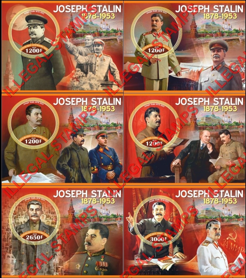 Central African Republic 2020 Joseph Stalin (different a) Illegal Stamp Souvenir Sheets of 1 Central African Republic 2020 Joseph Stalin (different a) Illegal Stamp Souvenir Sheets of 1