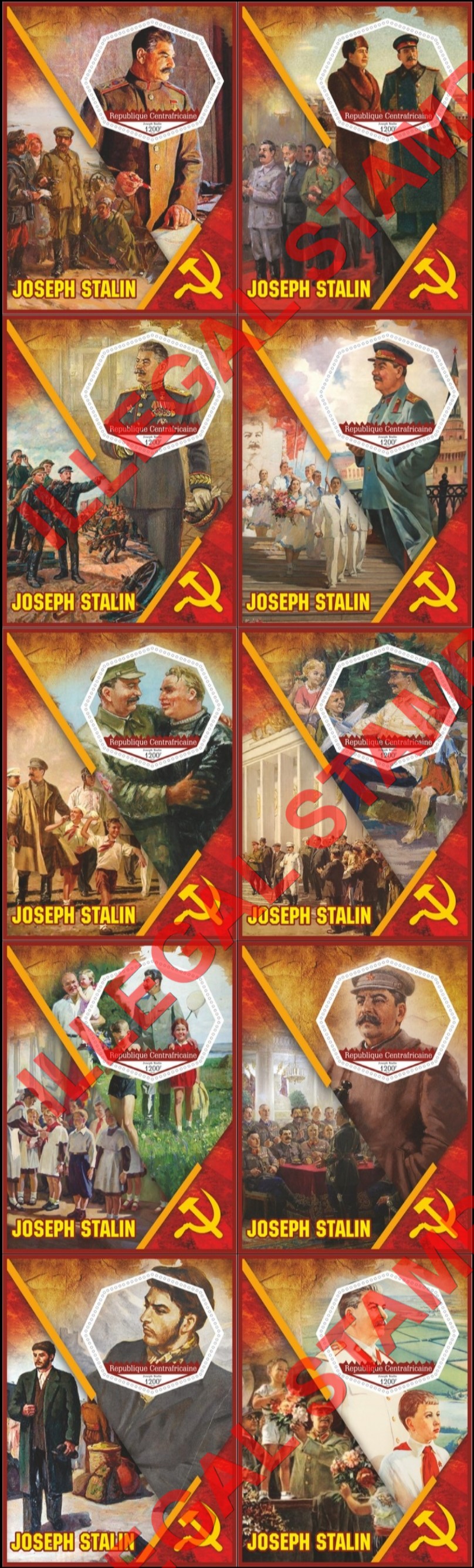 Central African Republic 2020 Joseph Stalin Illegal Stamp Souvenir Sheets of 1 Central African Republic 2020 Joseph Stalin Illegal Stamp Souvenir Sheets of 1