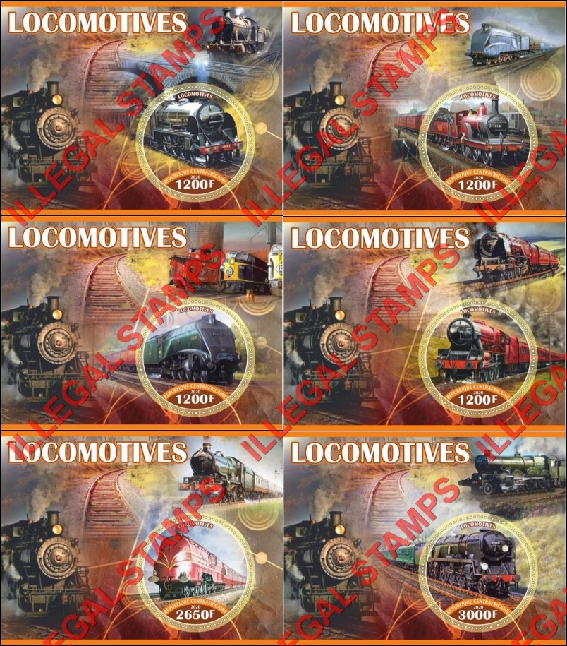 Central African Republic 2020 Locomotives Illegal Stamp Souvenir Sheets of 1 Central African Republic 2020 Locomotives Illegal Stamp Souvenir Sheets of 1