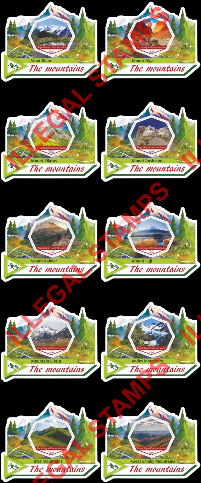 Central African Republic 2020 Mountains Illegal Stamp Souvenir Sheets of 1 Central African Republic 2020 Mountains Illegal Stamp Souvenir Sheets of 1