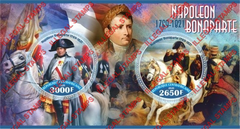 Central African Republic 2020 Napoleon Bonaparte (different) Illegal Stamp Souvenir Sheet of 2 Central African Republic 2020 Napoleon Bonaparte (different) Illegal Stamp Souvenir Sheet of 2