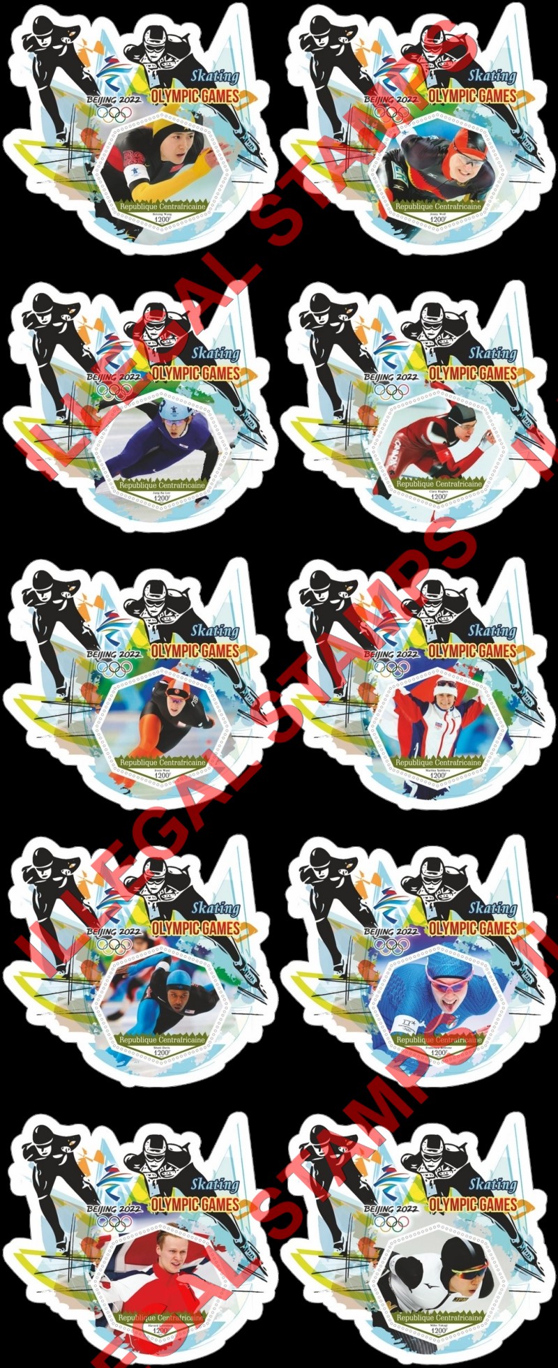 Central African Republic 2020 Olympic Games in Beijing in 2022 Speed Skating Illegal Stamp Souvenir Sheets of 1 Central African Republic 2020 Olympic Games in Beijing in 2022 Speed Skating Illegal Stamp Souvenir Sheets of 1