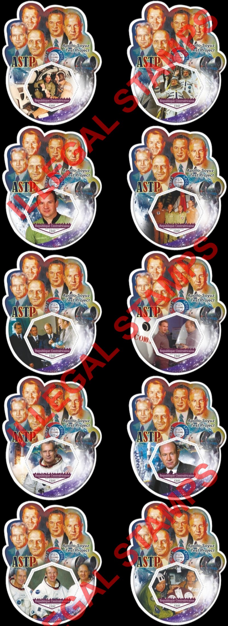 Central African Republic 2020 Space Apollo Soyuz Test Project ASTP Illegal Stamp Souvenir Sheets of 1 Central African Republic 2020 Space Apollo Soyuz Test Project ASTP Illegal Stamp Souvenir Sheets of 1