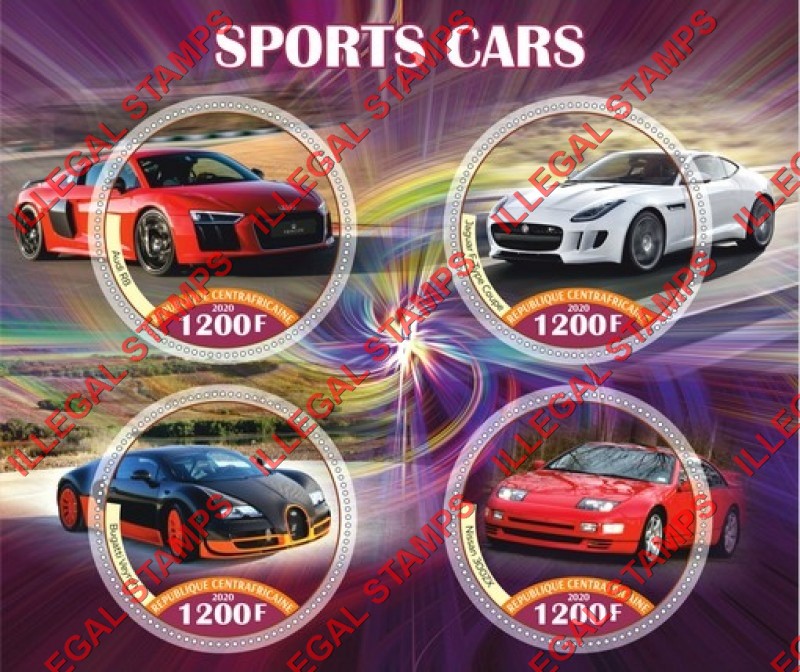 Central African Republic 2020 Sports Cars Illegal Stamp Souvenir Sheet of 4 Central African Republic 2020 Sports Cars Illegal Stamp Souvenir Sheet of 4