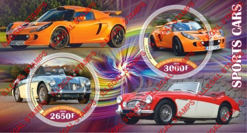 Central African Republic 2020 Sports Cars Illegal Stamp Souvenir Sheet of 2 Central African Republic 2020 Sports Cars Illegal Stamp Souvenir Sheet of 2