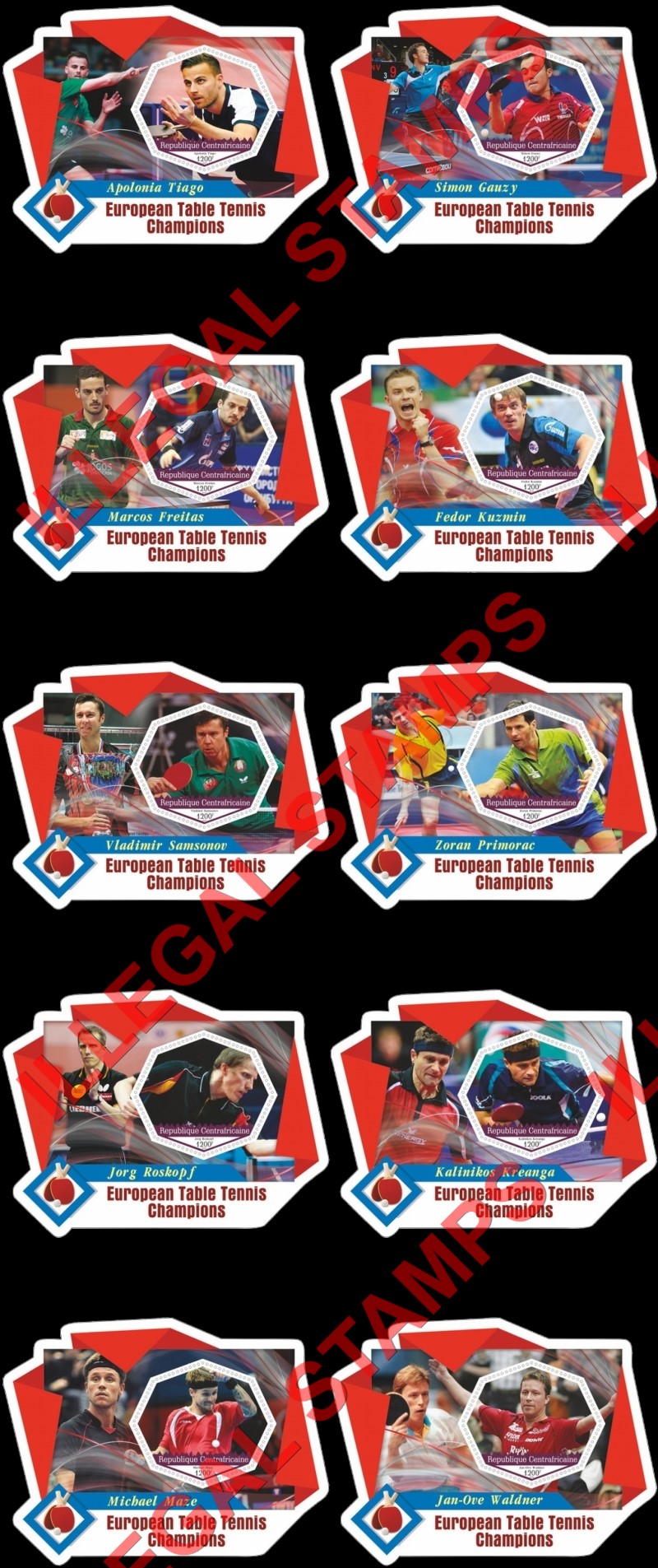 Central African Republic 2020 Table Tennis European Champions Illegal Stamp Souvenir Sheets of 1 Central African Republic 2020 Table Tennis European Champions Illegal Stamp Souvenir Sheets of 1