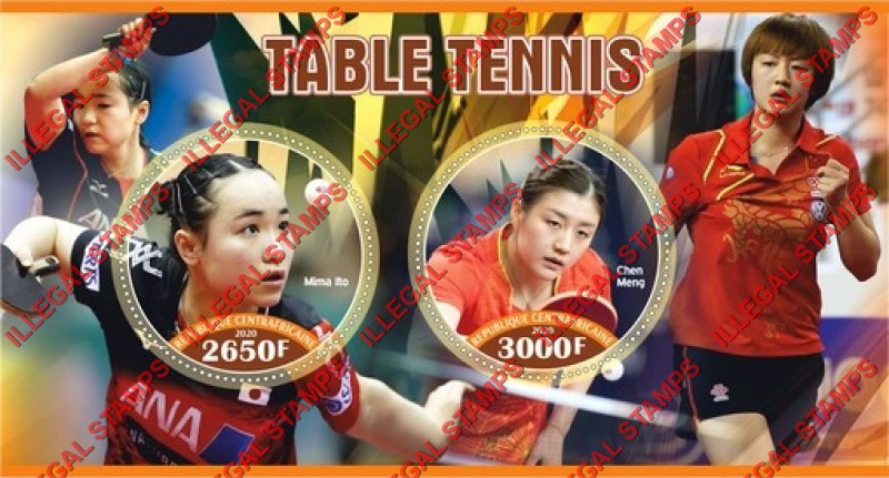 Central African Republic 2020 Table Tennis Players Illegal Stamp Souvenir Sheet of 2 Central African Republic 2020 Table Tennis Players Illegal Stamp Souvenir Sheet of 2