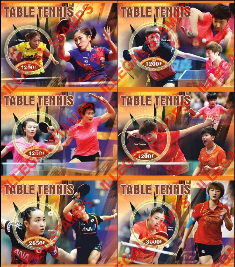 Central African Republic 2020 Table Tennis Players Illegal Stamp Souvenir Sheets of 1 Central African Republic 2020 Table Tennis Players Illegal Stamp Souvenir Sheets of 1