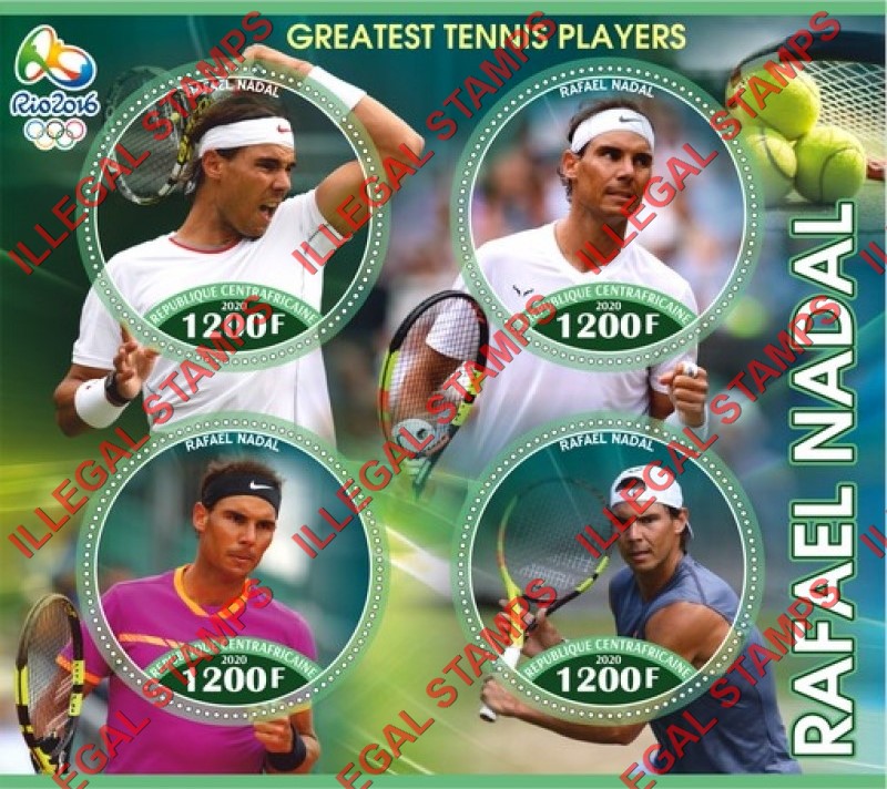 Central African Republic 2020 Tennis Rafael Nadal Illegal Stamp Souvenir Sheet of 4 Central African Republic 2020 Tennis Rafael Nadal Illegal Stamp Souvenir Sheet of 4