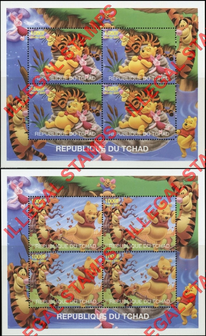 Chad 2008 Winnie the Pooh Illegal Stamps in Souvenir Sheets of 4 (Part 2) Chad 2008 Winnie the Pooh Illegal Stamps in Souvenir Sheets of 4 (Part 2)