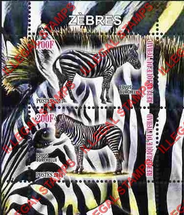 Chad 2011 Zebras Illegal Stamps in Souvenir Sheet of 2 Chad 2011 Zebras Illegal Stamps in Souvenir Sheet of 2