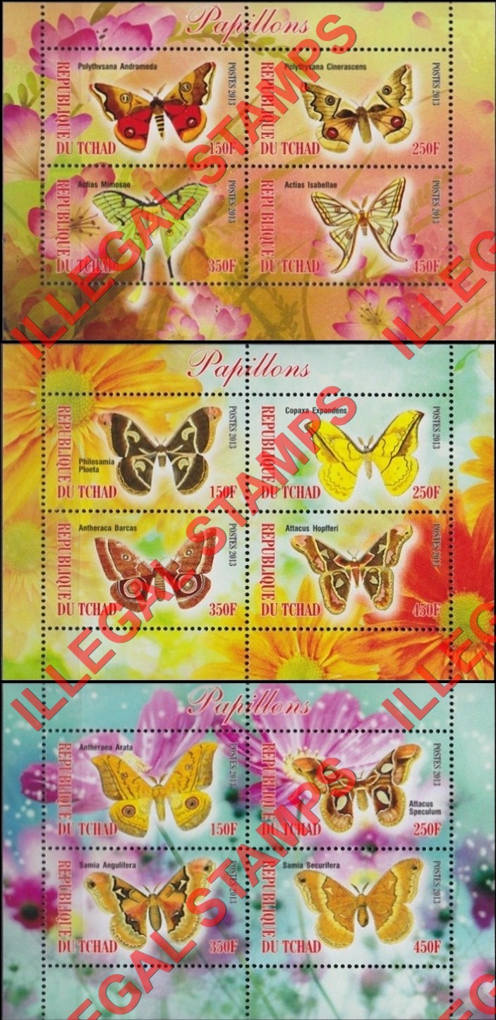 Chad 2013 Butterflies Illegal Stamps in Souvenir Sheets of 4 (Part 1) Chad 2013 Butterflies Illegal Stamps in Souvenir Sheets of 4 (Part 1)