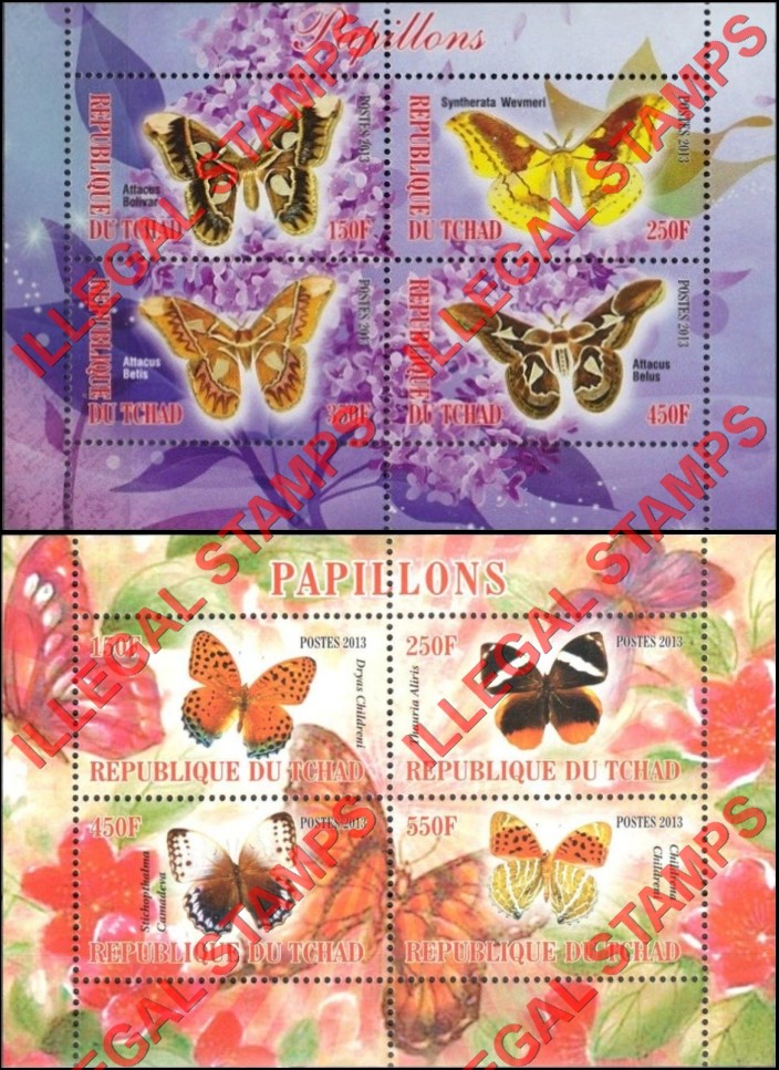 Chad 2013 Butterflies Illegal Stamps in Souvenir Sheets of 4 (Part 2) Chad 2013 Butterflies Illegal Stamps in Souvenir Sheets of 4 (Part 2)
