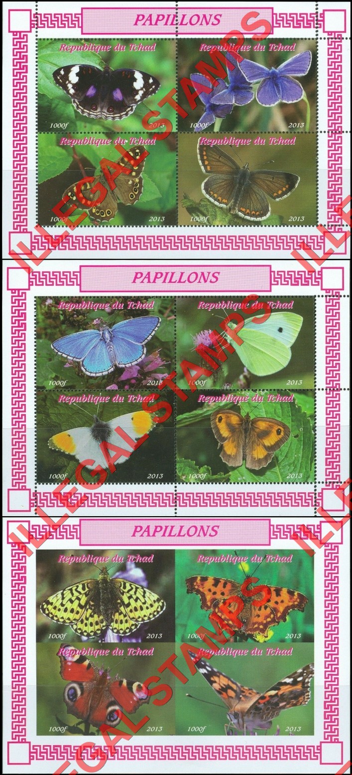 Chad 2013 Butterflies Illegal Stamps in Souvenir Sheets of 4 (Part 3) Chad 2013 Butterflies Illegal Stamps in Souvenir Sheets of 4 (Part 3)