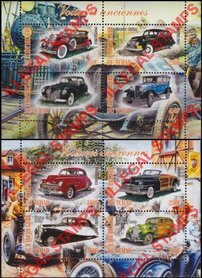 Chad 2013 Cars Vintage Illegal Stamps in Souvenir Sheets of 4 Chad 2013 Cars Vintage Illegal Stamps in Souvenir Sheets of 4