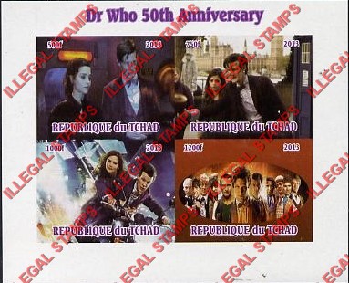 Chad 2013 Dr. Who 50th Anniversary Illegal Stamps in Souvenir Sheet of 4 Chad 2013 Dr. Who 50th Anniversary Illegal Stamps in Souvenir Sheet of 4