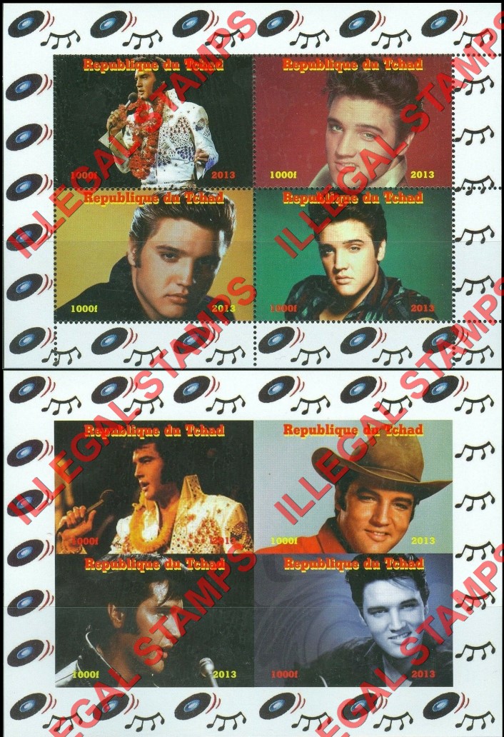 Chad 2013 Elvis Presley Illegal Stamps in Souvenir Sheets of 4 Chad 2013 Elvis Presley Illegal Stamps in Souvenir Sheets of 4