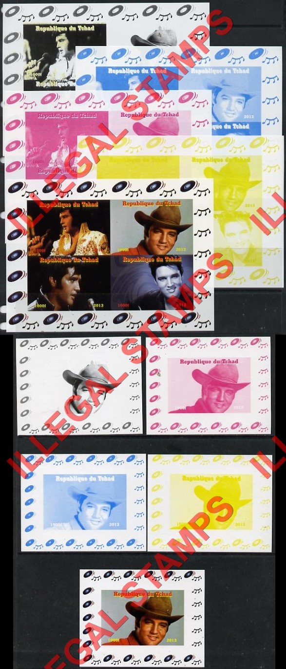 Chad 2013 Elvis Presley Illegal Stamps in Color Proof Sets Chad 2013 Elvis Presley Illegal Stamps in Color Proof Sets