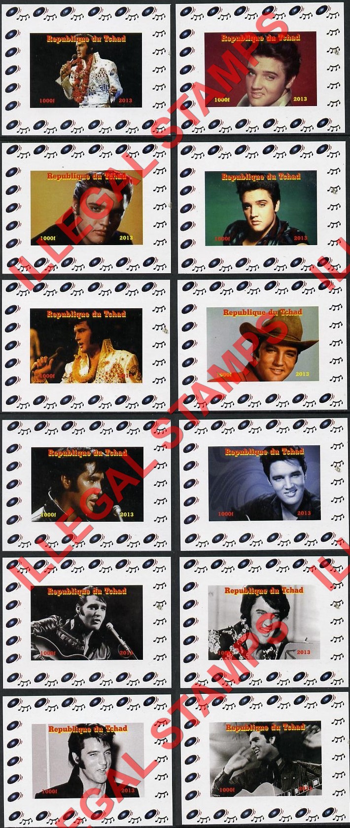 Chad 2013 Elvis Presley Illegal Stamps in Deluxe Souvenir Sheets of 1 Chad 2013 Elvis Presley Illegal Stamps in Deluxe Souvenir Sheets of 1