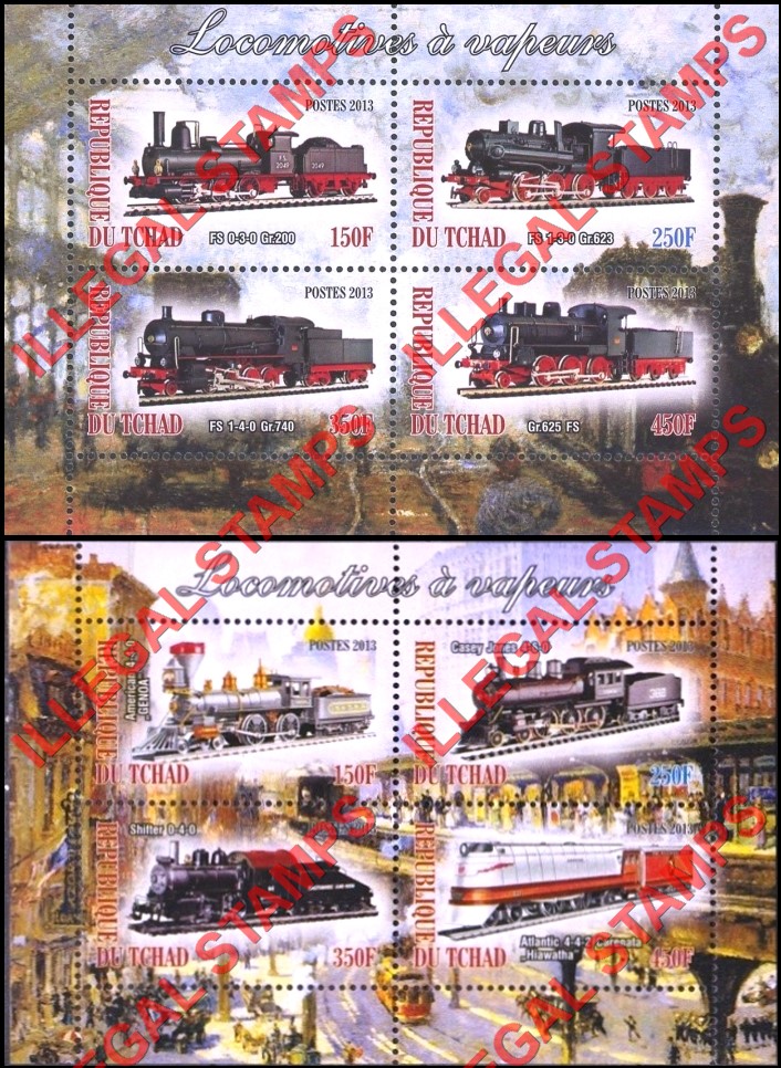 Chad 2013 Locomotives Illegal Stamps in Souvenir Sheets of 4 (Part 1) Chad 2013 Locomotives Illegal Stamps in Souvenir Sheets of 4 (Part 1)