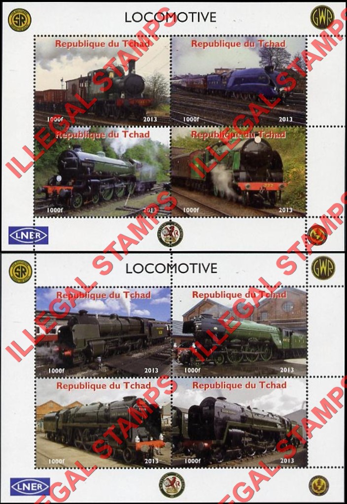 Chad 2013 Locomotives Illegal Stamps in Souvenir Sheets of 4 (Part 3) Chad 2013 Locomotives Illegal Stamps in Souvenir Sheets of 4 (Part 3)