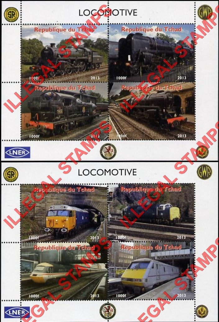 Chad 2013 Locomotives Illegal Stamps in Souvenir Sheets of 4 (Part 4) Chad 2013 Locomotives Illegal Stamps in Souvenir Sheets of 4 (Part 4)