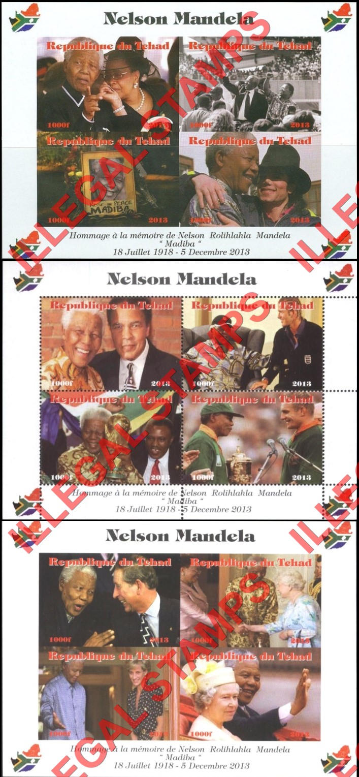 Chad 2013 Nelson Mandela Illegal Stamps in Souvenir Sheets of 4 Chad 2013 Nelson Mandela Illegal Stamps in Souvenir Sheets of 4