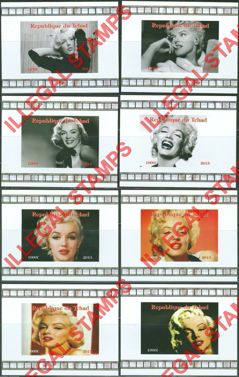 Chad 2013 Marilyn Monroe Illegal Stamps in Deluxe Souvenir Sheets of 1 Chad 2013 Marilyn Monroe Illegal Stamps in Deluxe Souvenir Sheets of 1