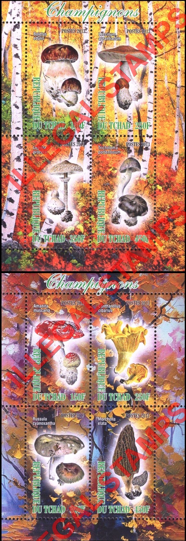 Chad 2013 Mushrooms Illegal Stamps in Souvenir Sheets of 4 (Part 1) Chad 2013 Mushrooms Illegal Stamps in Souvenir Sheets of 4 (Part 1)