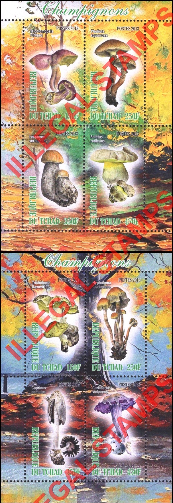 Chad 2013 Mushrooms Illegal Stamps in Souvenir Sheets of 4 (Part 2) Chad 2013 Mushrooms Illegal Stamps in Souvenir Sheets of 4 (Part 2)