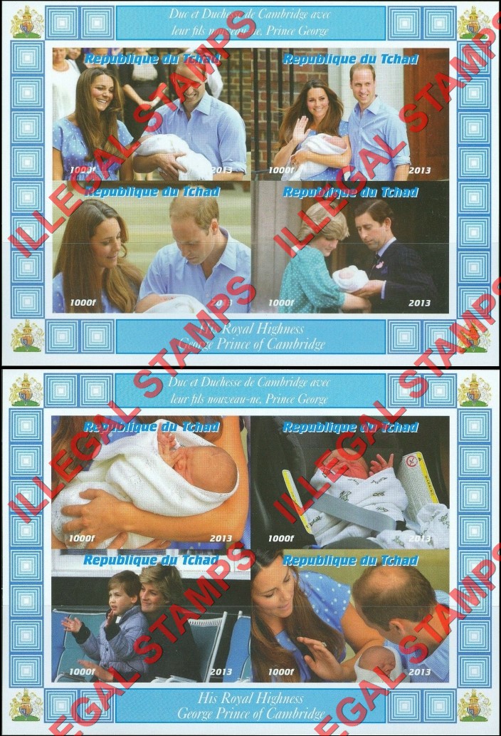 Chad 2013 Royal Baby Prince George Illegal Stamps in Souvenir Sheets of 4 (Part 2) Chad 2013 Royal Baby Prince George Illegal Stamps in Souvenir Sheets of 4 (Part 2)