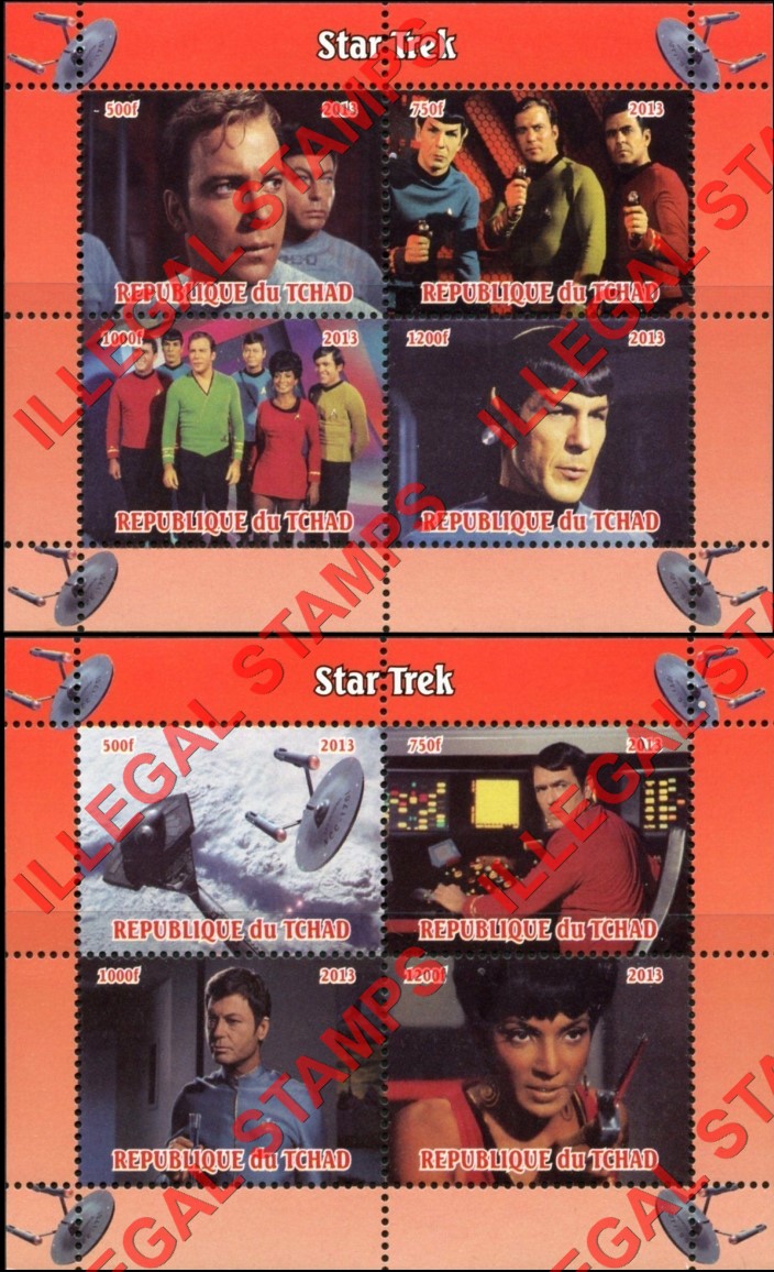 Chad 2013 Star Trek Illegal Stamps in Souvenir Sheets of 4 (Part 1) Chad 2013 Star Trek Illegal Stamps in Souvenir Sheets of 4 (Part 1)