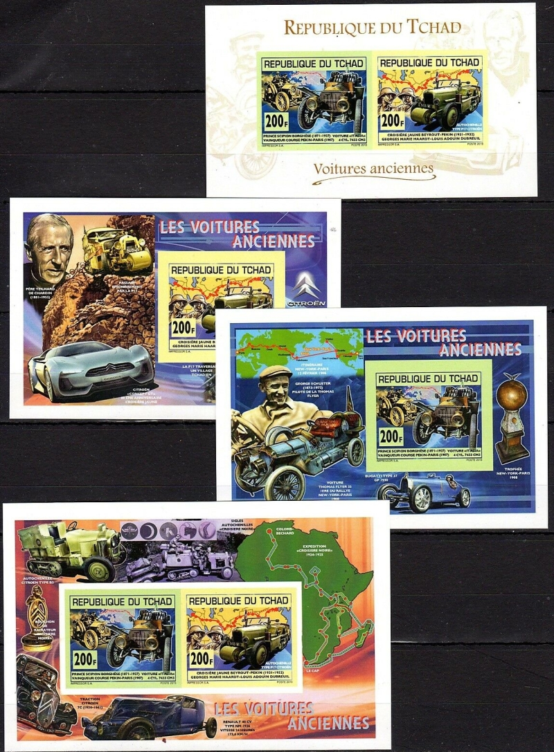Chad 2013 Vintage Cars Impressor S.A. Example Stamp Set Michel No. 2648-2649 BL516-517 Chad 2013 Vintage Cars Impressor S.A. Example Stamp Set Michel No. 2648-2649 BL516-517