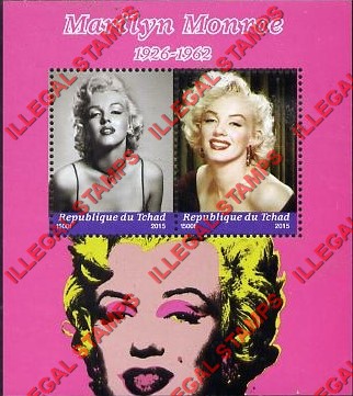 Chad 2015 Marilyn Monroe Illegal Stamps in Souvenir Sheets of 2 Chad 2015 Marilyn Monroe Illegal Stamps in Souvenir Sheets of 2