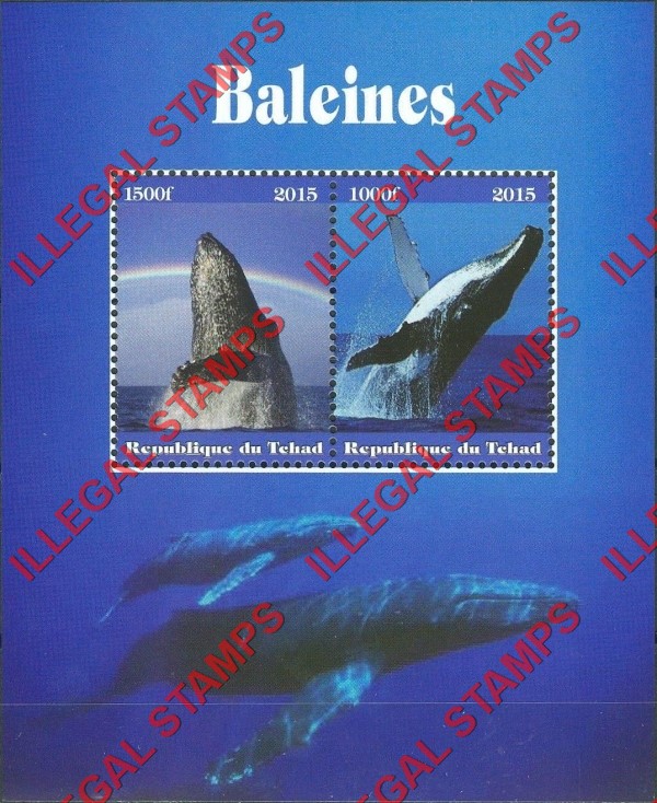Chad 2015 Whales Illegal Stamps in Souvenir Sheet of 2 Chad 2015 Whales Illegal Stamps in Souvenir Sheet of 2