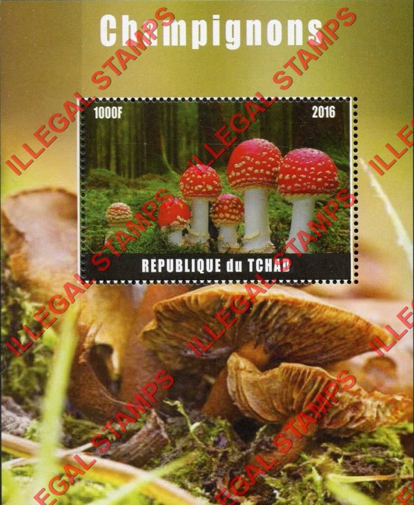 Chad 2016 Mushrooms Illegal Stamps in Souvenir Sheet of 1 Chad 2016 Mushrooms Illegal Stamps in Souvenir Sheet of 1