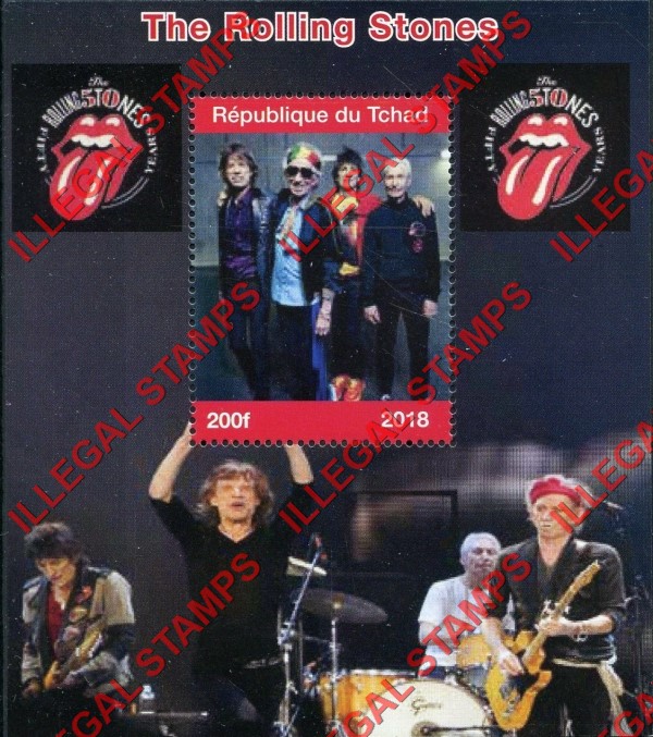 Chad 2018 The Rolling Stones Illegal Stamps in Souvenir Sheet of 1 Chad 2018 The Rolling Stones Illegal Stamps in Souvenir Sheet of 1