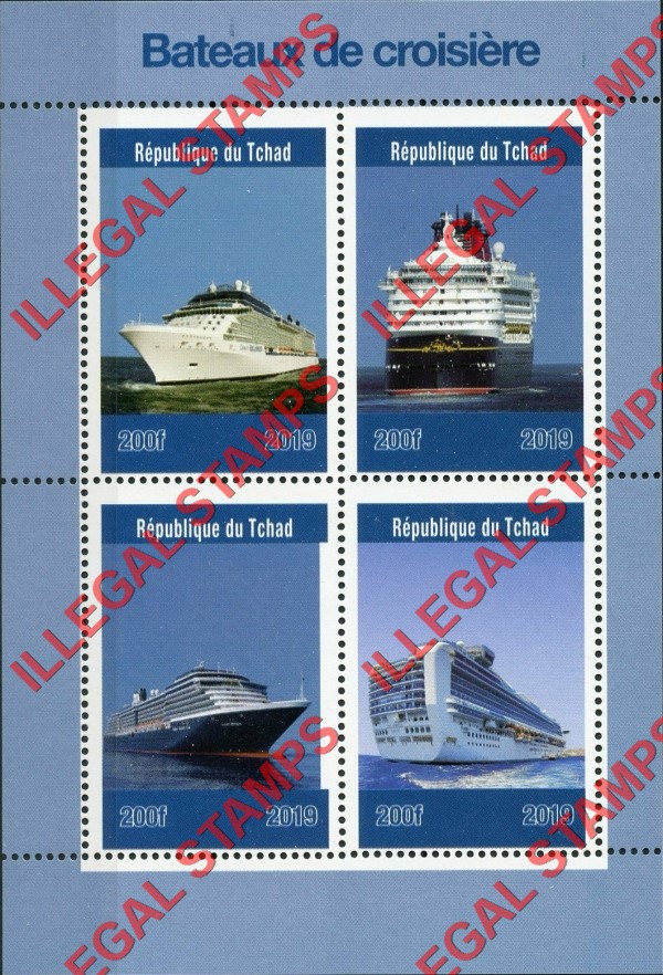 Chad 2019 Cruise Ships Illegal Stamps in Souvenir Sheet of 4 Chad 2019 Cruise Ships Illegal Stamps in Souvenir Sheet of 4