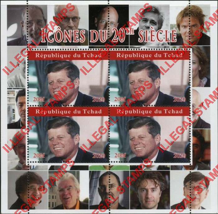 Chad 2020 Icons of the 20th Century John Kennedy Illegal Stamps in Souvenir Sheet of 4 Chad 2020 Icons of the 20th Century John Kennedy Illegal Stamps in Souvenir Sheet of 4