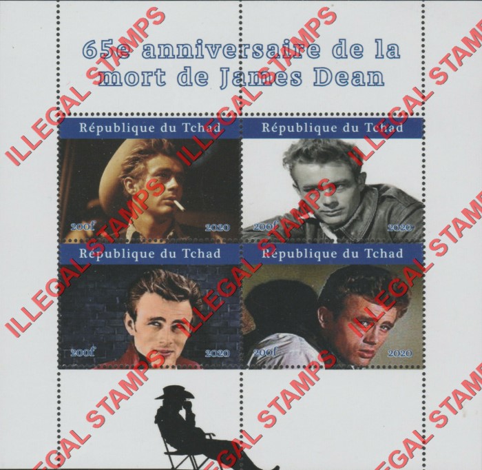 Chad 2020 James Dean Illegal Stamps in Souvenir Sheet of 4 Chad 2020 James Dean Illegal Stamps in Souvenir Sheet of 4