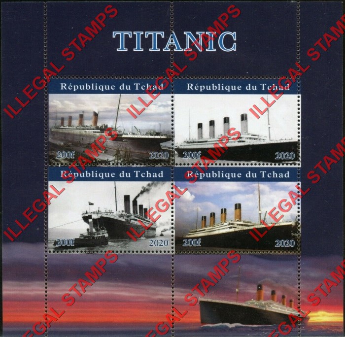 Chad 2020 Titanic Illegal Stamps in Souvenir Sheet of 4 Chad 2020 Titanic Illegal Stamps in Souvenir Sheet of 4
