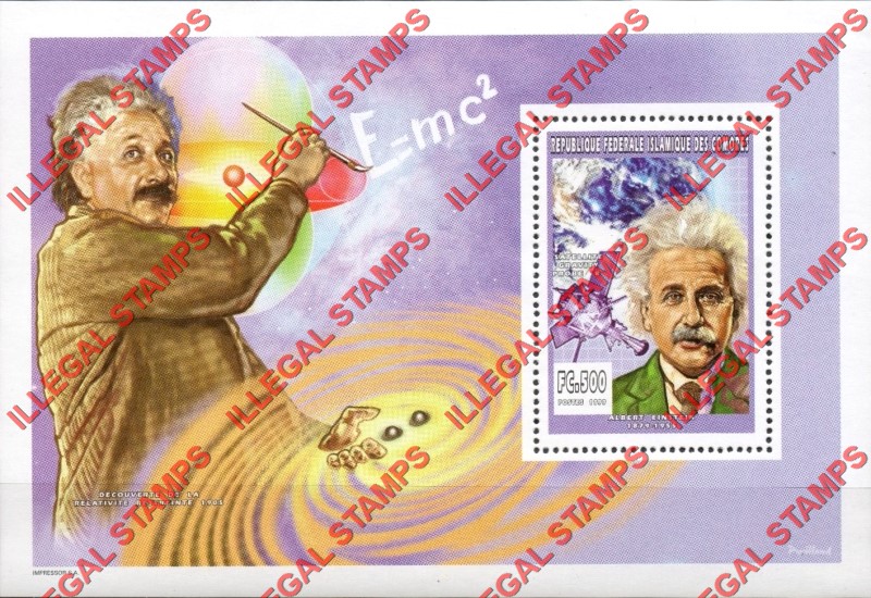 Comoro Islands 1999 Albert Einstein Counterfeit Illegal Stamp Souvenir Sheet of 1 Comoro Islands 1999 Albert Einstein Counterfeit Illegal Stamp Souvenir Sheet of 1