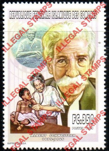 Comoro Islands 1999 Albert Schweitzer Counterfeit Illegal Stamp Comoro Islands 1999 Albert Schweitzer Counterfeit Illegal Stamp