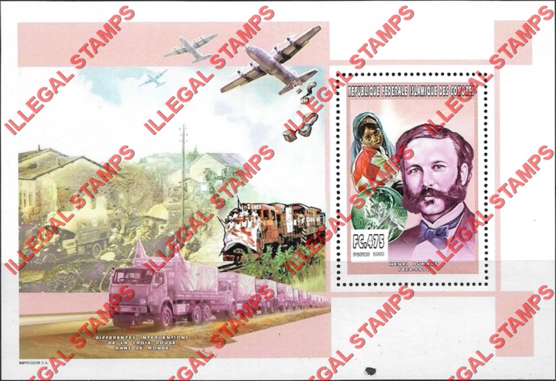 Comoro Islands 1999 Henri Dunant Counterfeit Illegal Stamp Souvenir Sheet of 1 Comoro Islands 1999 Henri Dunant Counterfeit Illegal Stamp Souvenir Sheet of 1